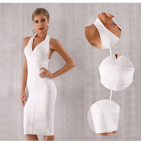 Bandage Halter Top V-Neck Slim Midi Dress Backless - Picture 3 of 12